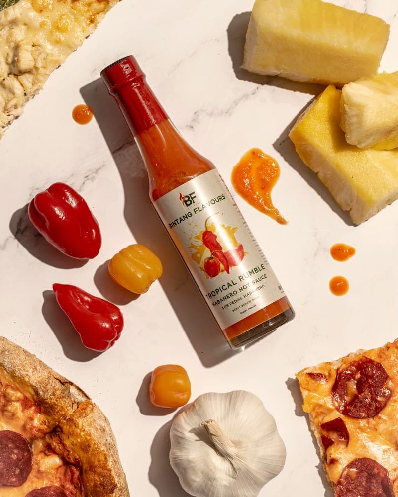 Tropical Rumble flatlay with ingredients